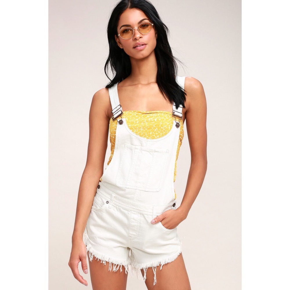 Free People Summer Babe Distressed Short Overalls